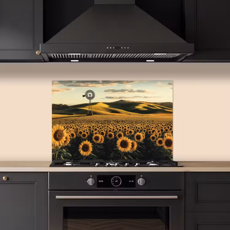 Spatscherm keuken - Zonnebloem - Veld - Windmolen — 2