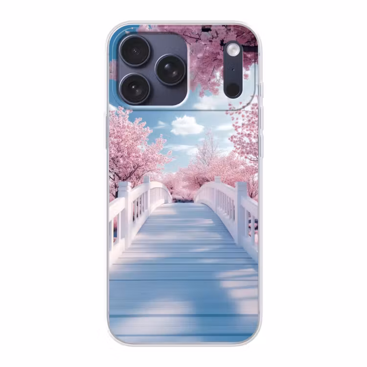 Telefoonhoesje Softcase - Brug - Kersenbomen - Wit — 1