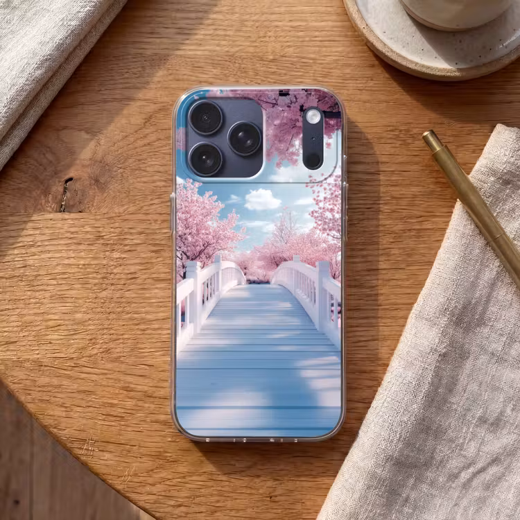 Telefoonhoesje Softcase - Brug - Kersenbomen - Wit — 2