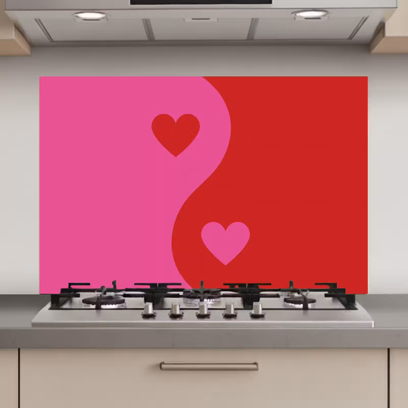Spatscherm keuken - Minimalistisch - Rood - Roze - Hartjes — 1