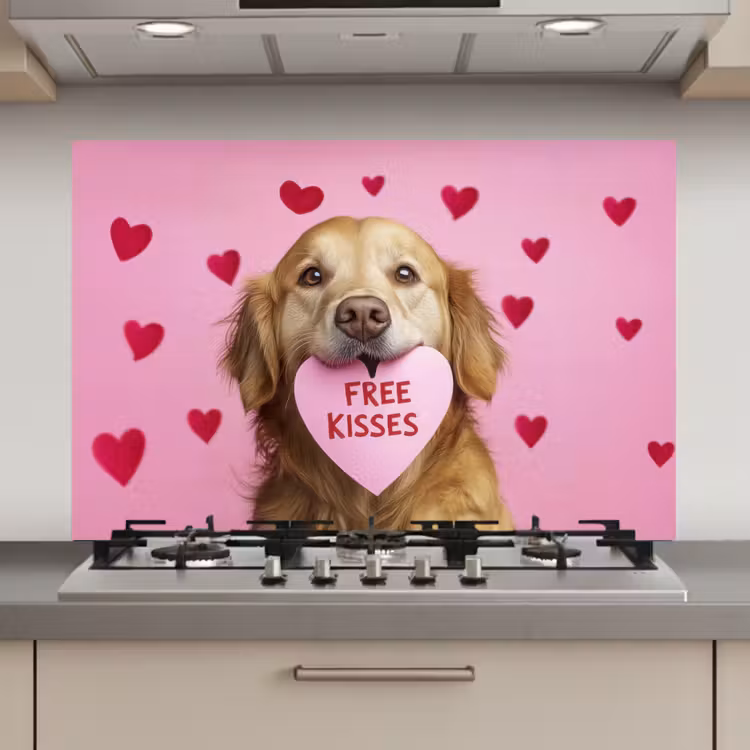 Spatscherm keuken - Hond - Kiss- Valentijn - Hartjes — 1