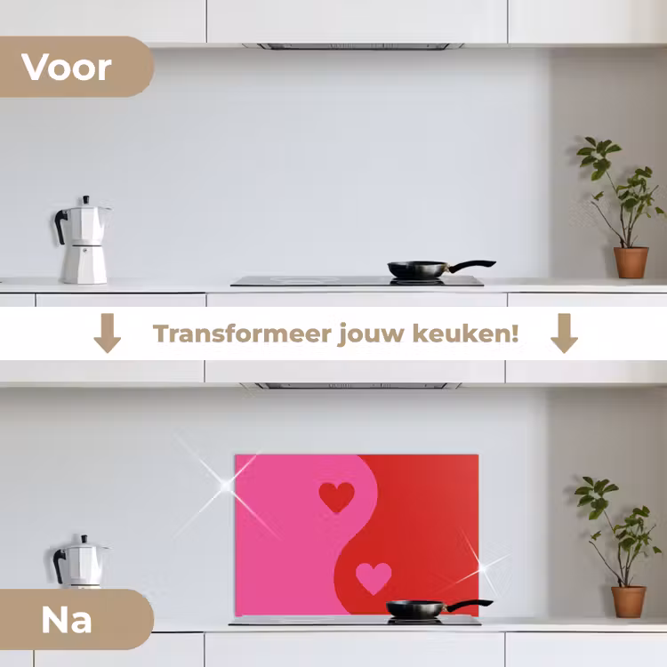 Spatscherm keuken - Minimalistisch - Rood - Roze - Hartjes — 3