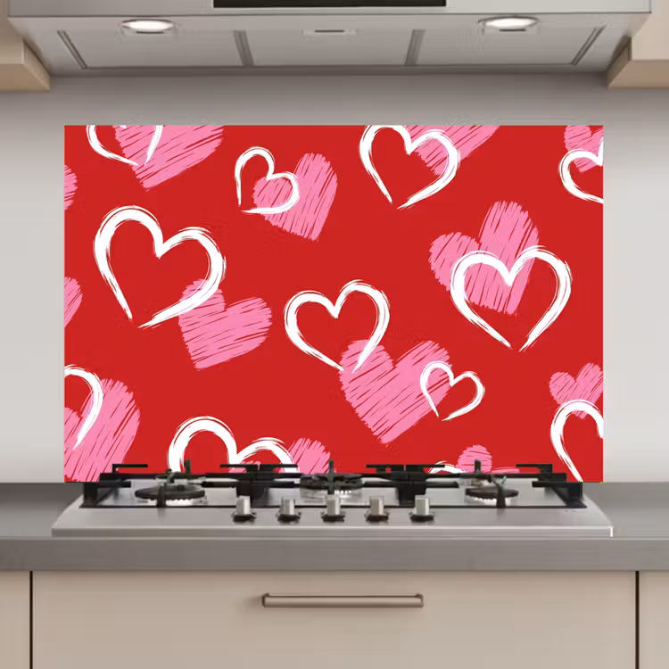 Spatscherm keuken - Patroon - Hartjes - Roze - Valentijn — 1
