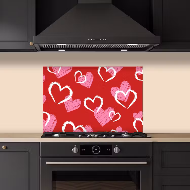 Spatscherm keuken - Patroon - Hartjes - Roze - Valentijn — 2