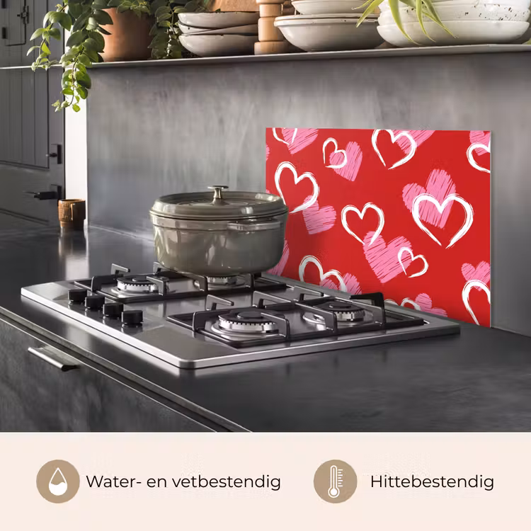 Spatscherm keuken - Patroon - Hartjes - Roze - Valentijn — 7