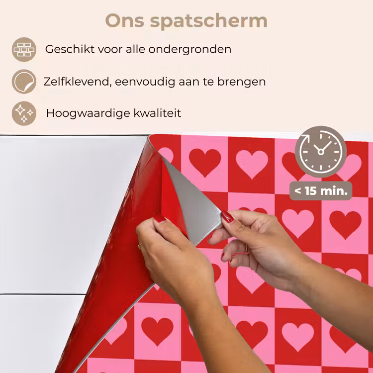 Spatscherm keuken - Rood - Roze - Schaakbord - Valentijn — 4