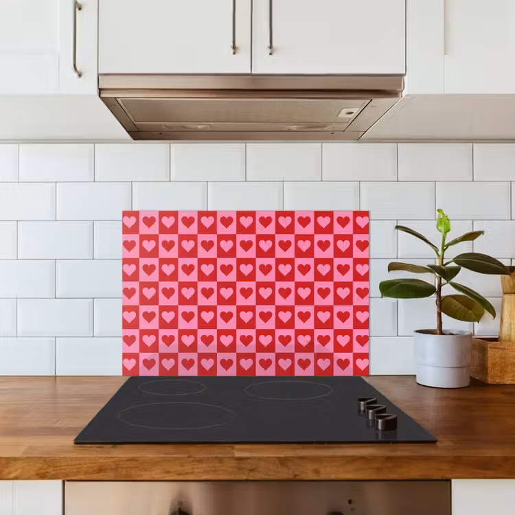 Spatscherm keuken - Rood - Roze - Schaakbord - Valentijn — 6