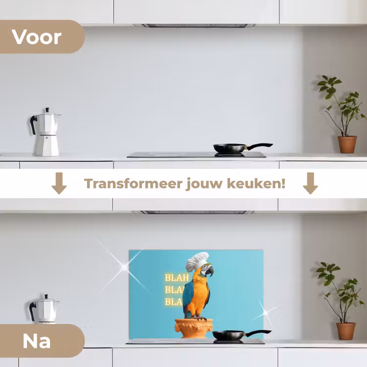 Spatscherm keuken - Papegaai - Koksmuts - Quote - Neon — 3