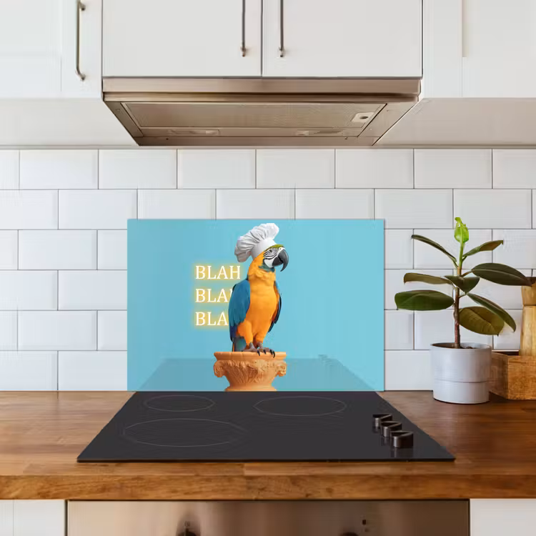 Spatscherm keuken - Papegaai - Koksmuts - Quote - Neon — 6
