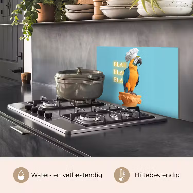 Spatscherm keuken - Papegaai - Koksmuts - Quote - Neon — 7