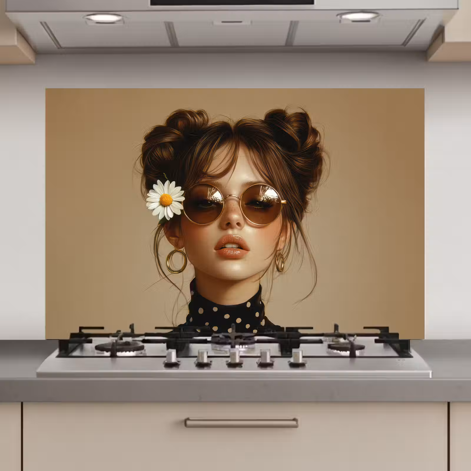Spatscherm keuken - Vrouw - Beige - Bloem - Modern - Portret — 1