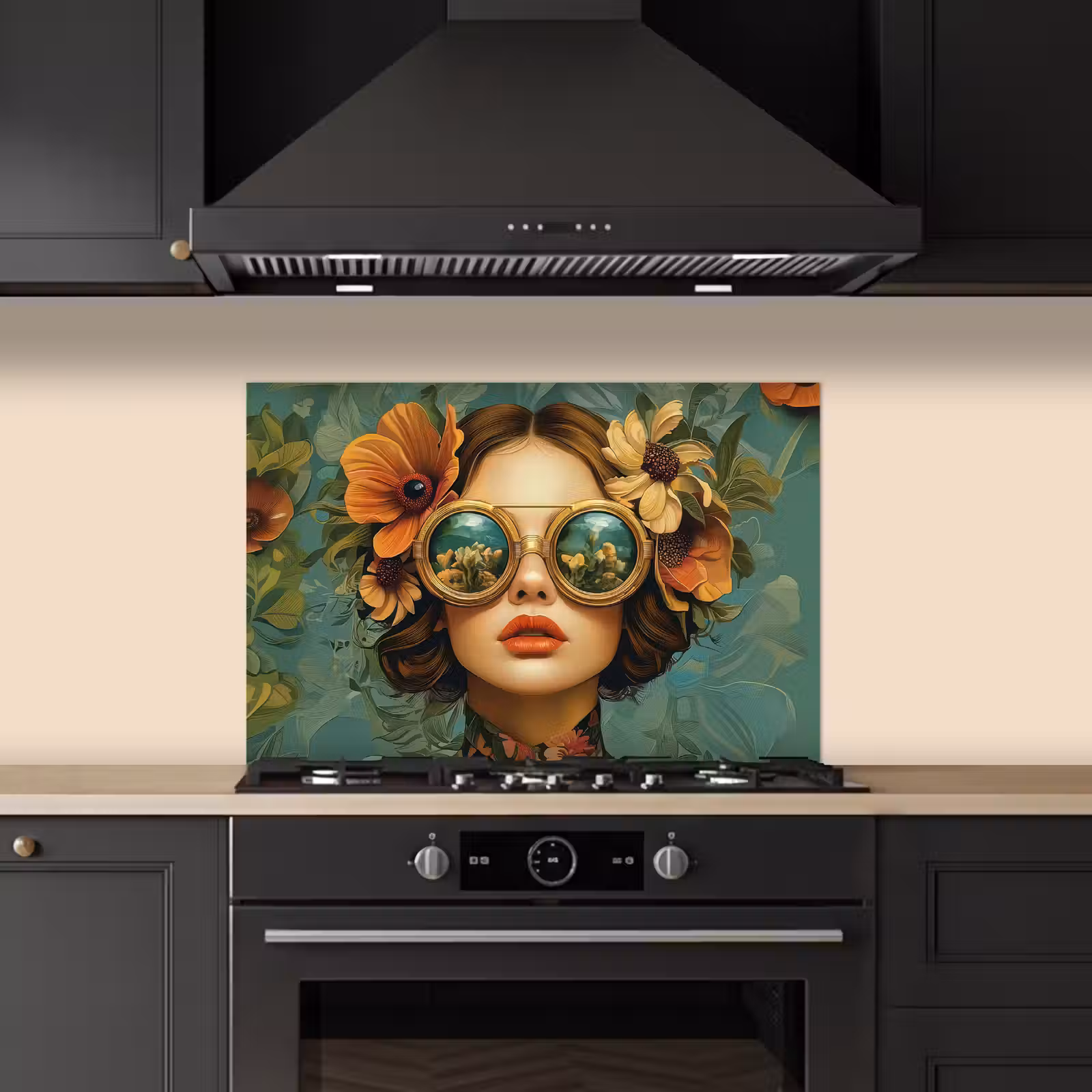 Spatscherm keuken - Vrouw - Bloemen - Vlinders - Natuur - Vintage — 1