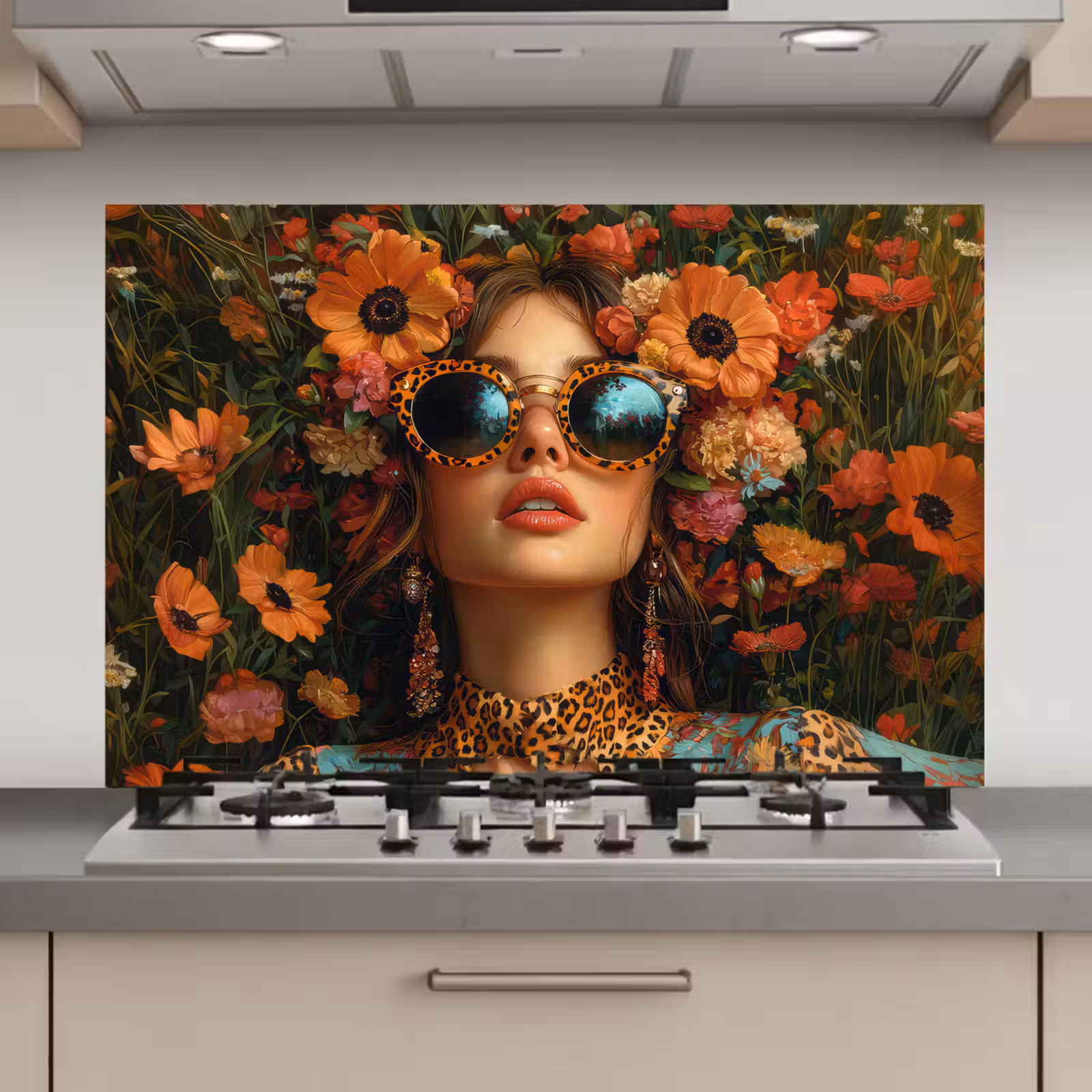 Spatscherm keuken - Vrouwen - Bloemen - Modern - Bril - Abstract — 1