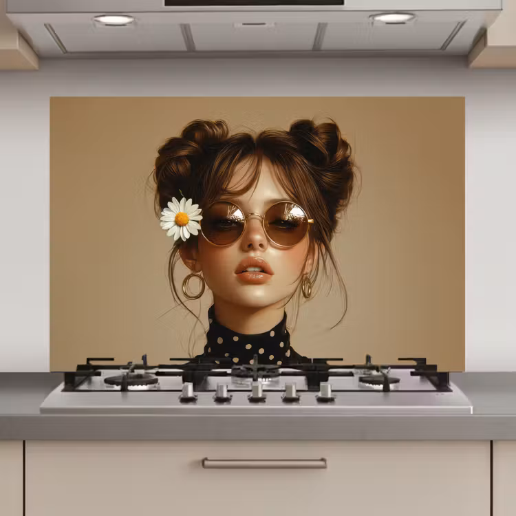 Spatscherm keuken - Vrouw - Beige - Bloem - Modern - Portret — 1