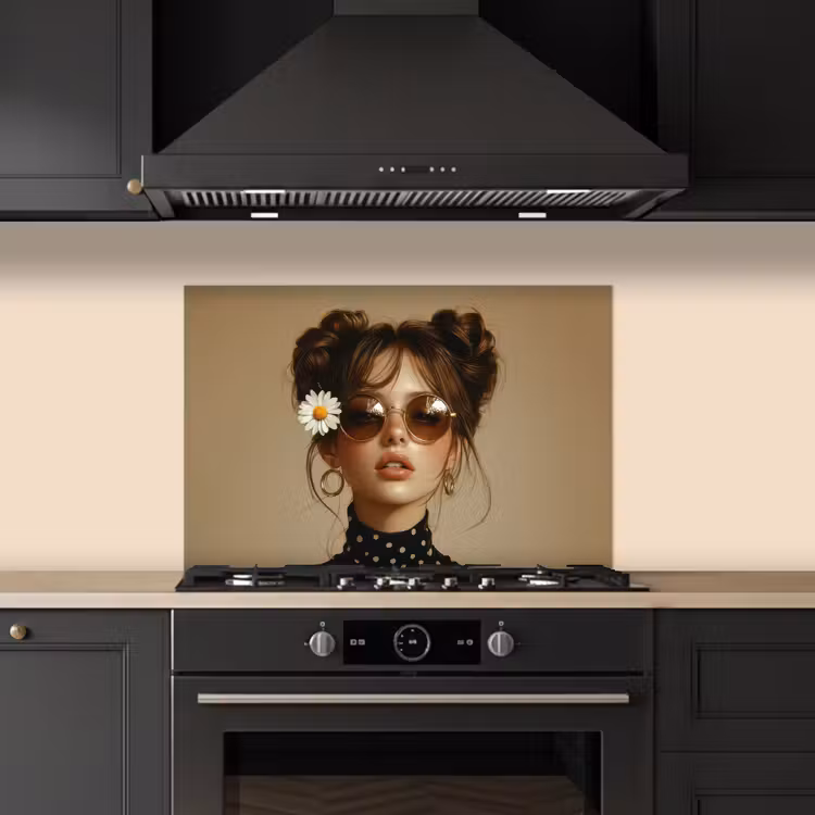 Spatscherm keuken - Vrouw - Beige - Bloem - Modern - Portret — 2