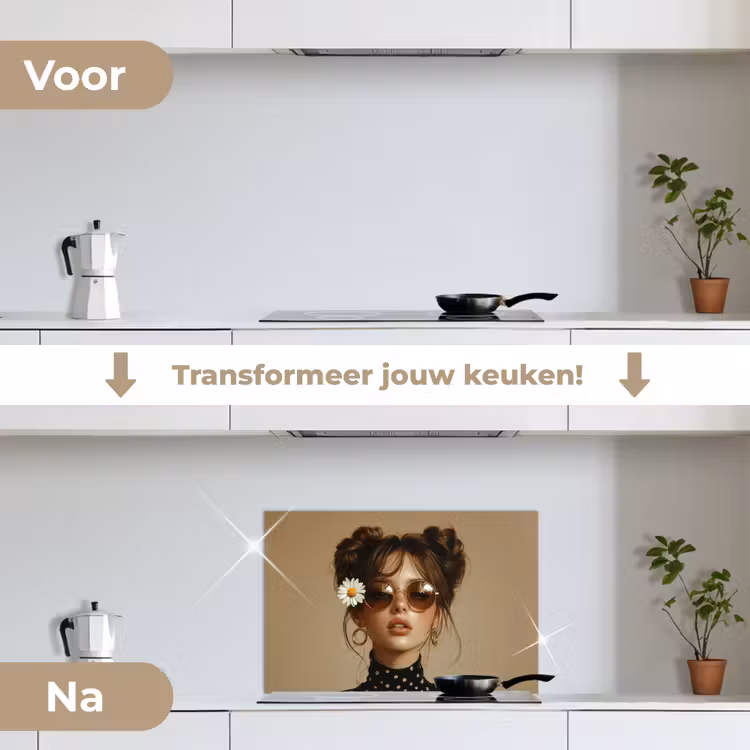 Spatscherm keuken - Vrouw - Beige - Bloem - Modern - Portret — 3