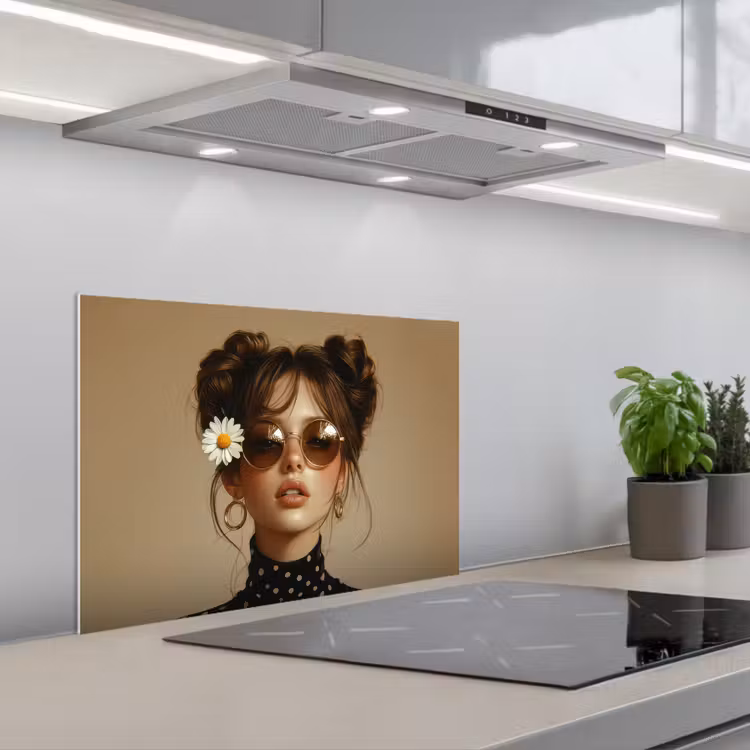 Spatscherm keuken - Vrouw - Beige - Bloem - Modern - Portret — 5