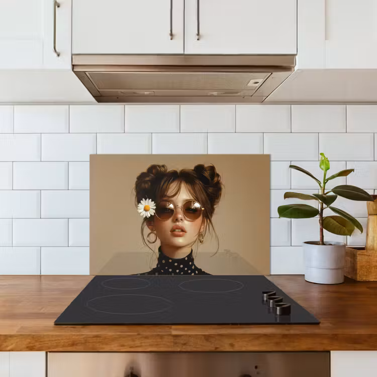Spatscherm keuken - Vrouw - Beige - Bloem - Modern - Portret — 6