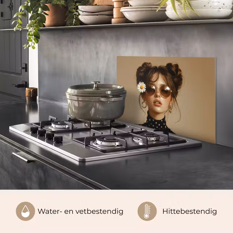Spatscherm keuken - Vrouw - Beige - Bloem - Modern - Portret — 7