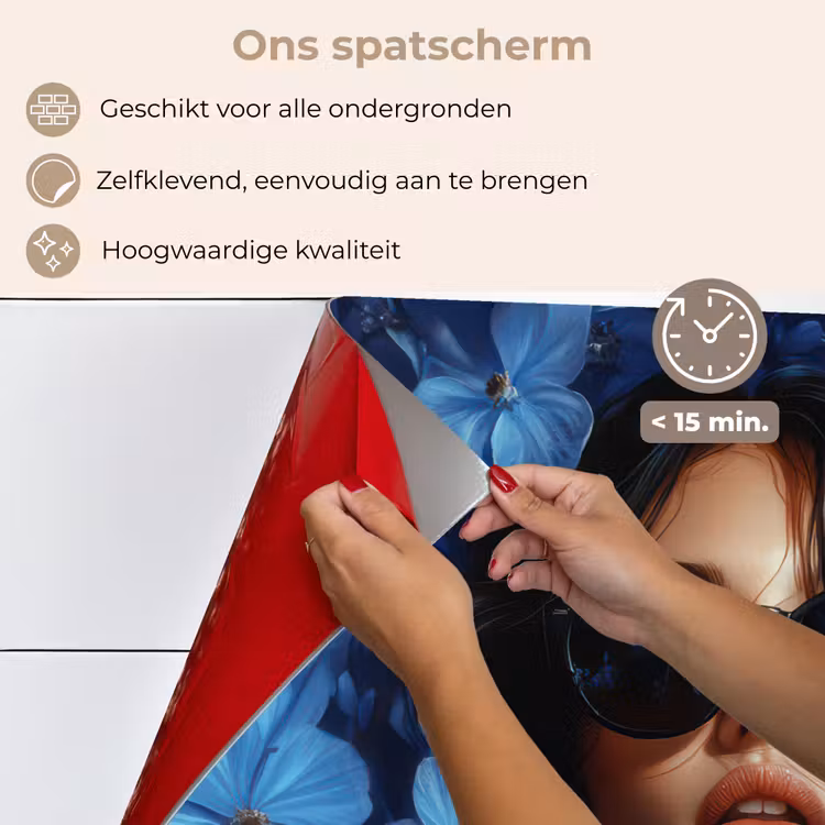 Spatscherm keuken - Vrouw - Blauw - Bloemen - Vlinders - Natuur — 4