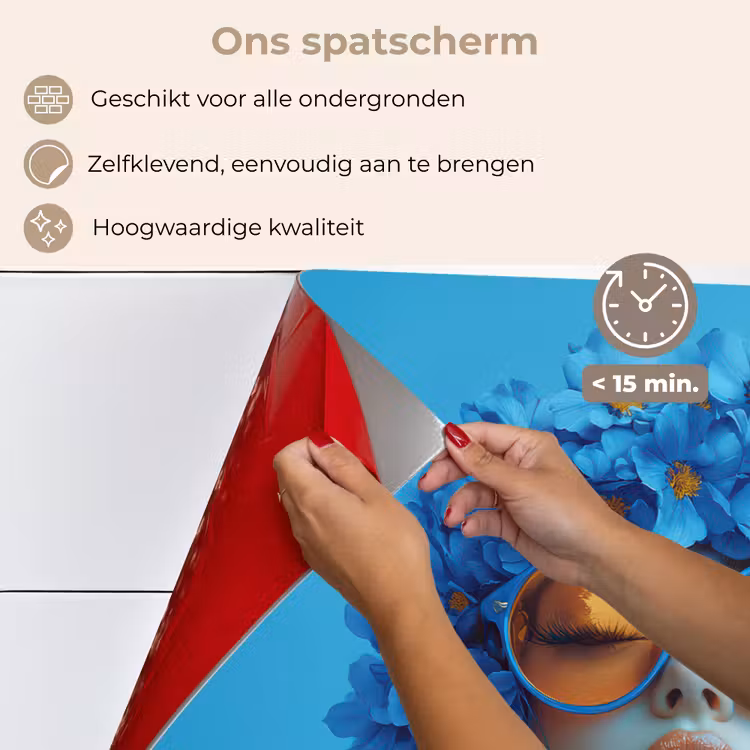 Spatscherm keuken - Vrouw - Bloem - Blauw - Modern - Bril - Portret — 4