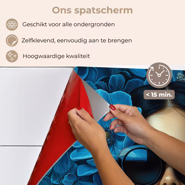 Spatscherm keuken - Vrouw - Bloemen - Blauw - Aesthetic - Luxe — 4
