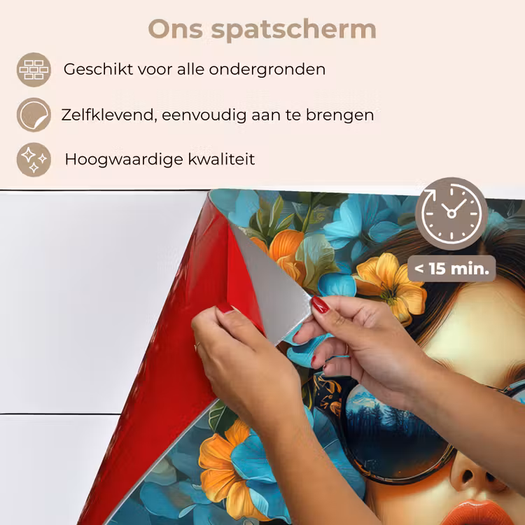 Spatscherm keuken - Vrouw - Bloemen - Oranje - Blauw - Modern — 4