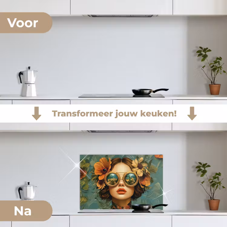 Spatscherm keuken - Vrouw - Bloemen - Vlinders - Natuur - Vintage — 2