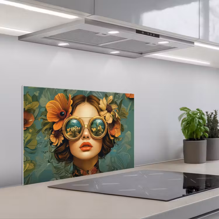 Spatscherm keuken - Vrouw - Bloemen - Vlinders - Natuur - Vintage — 4