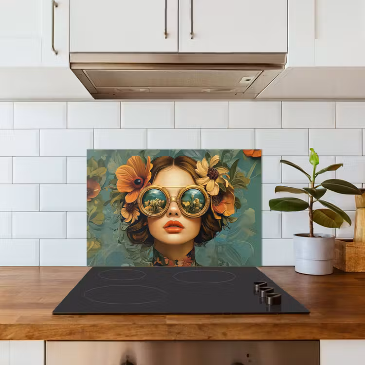 Spatscherm keuken - Vrouw - Bloemen - Vlinders - Natuur - Vintage — 5