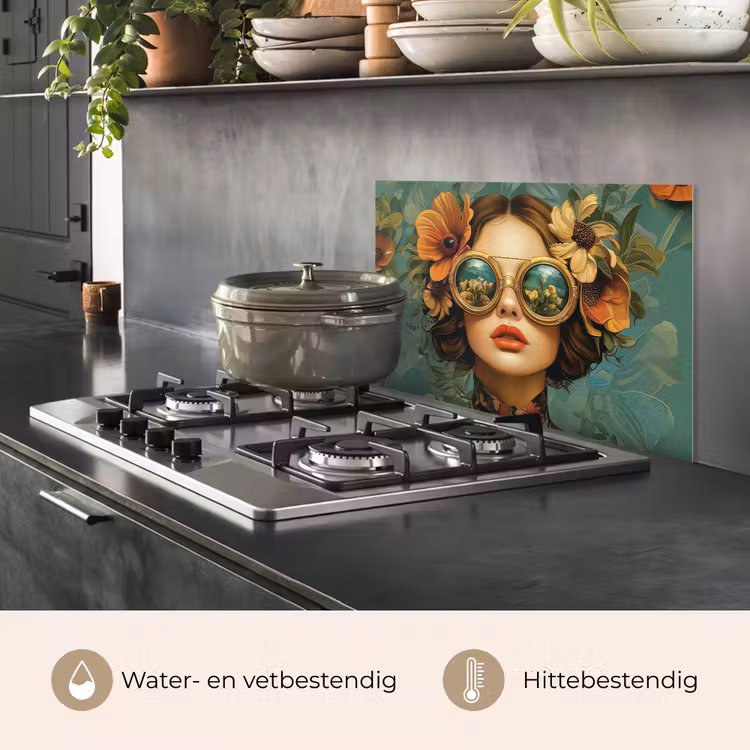 Spatscherm keuken - Vrouw - Bloemen - Vlinders - Natuur - Vintage — 6