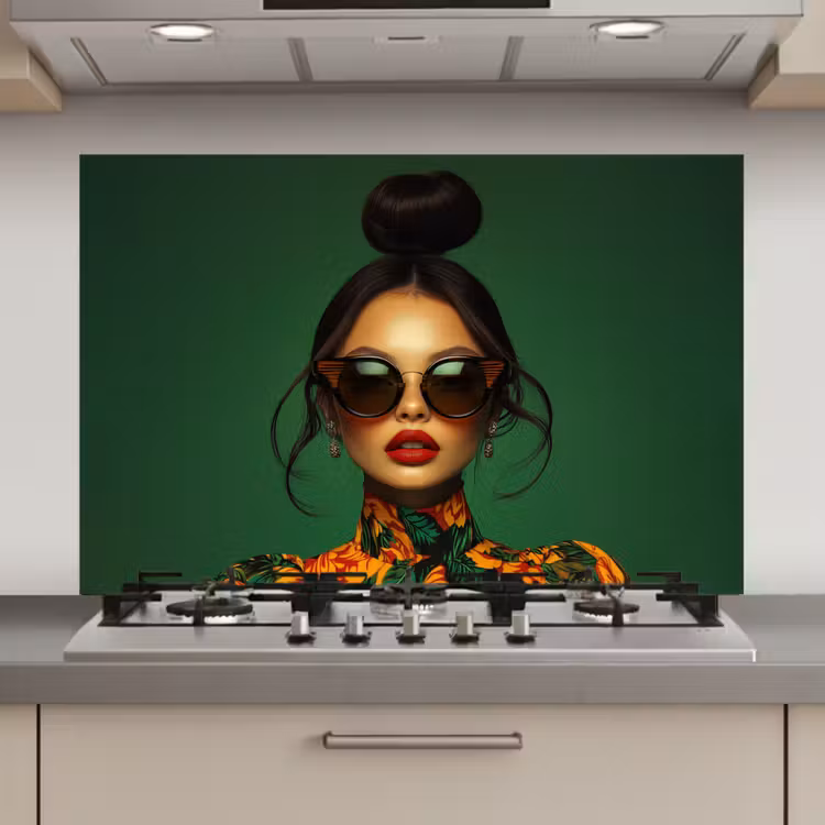 Spatscherm keuken - Vrouw - Groen - Modern - Bril - Abstract — 1