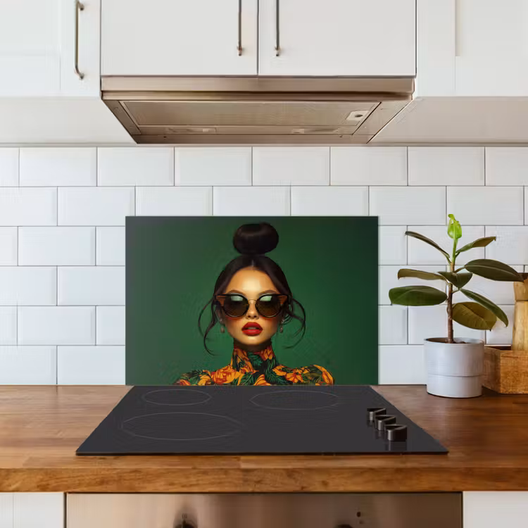 Spatscherm keuken - Vrouw - Groen - Modern - Bril - Abstract — 6