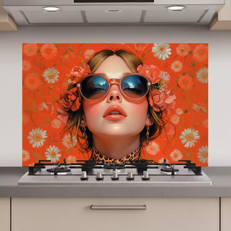 Spatscherm keuken - Vrouw - Kleurrijk - Dierenprint - Bloemen — 1