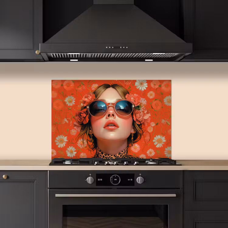Spatscherm keuken - Vrouw - Kleurrijk - Dierenprint - Bloemen — 2