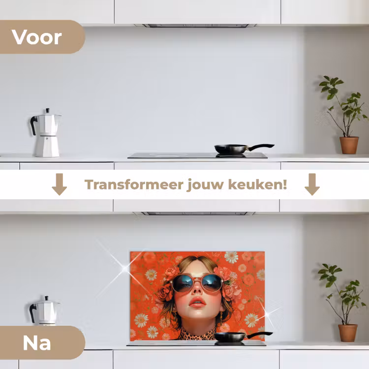 Spatscherm keuken - Vrouw - Kleurrijk - Dierenprint - Bloemen — 3