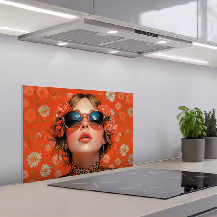 Spatscherm keuken - Vrouw - Kleurrijk - Dierenprint - Bloemen — 5