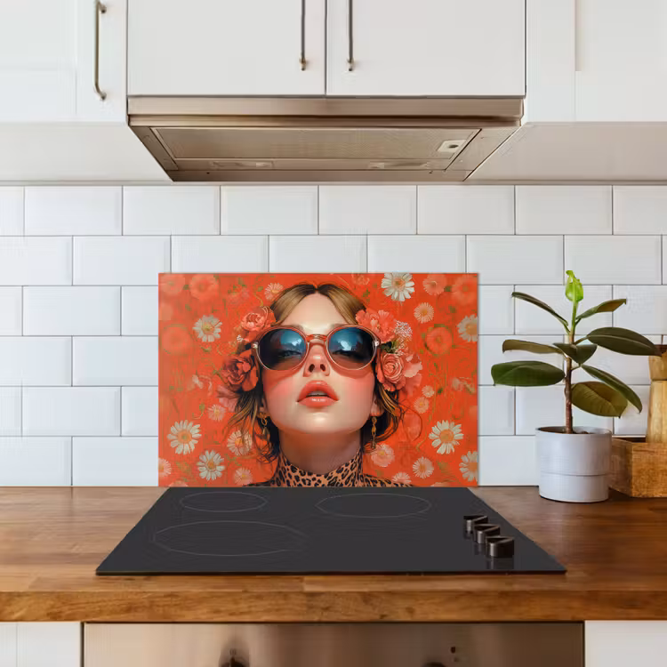 Spatscherm keuken - Vrouw - Kleurrijk - Dierenprint - Bloemen — 6