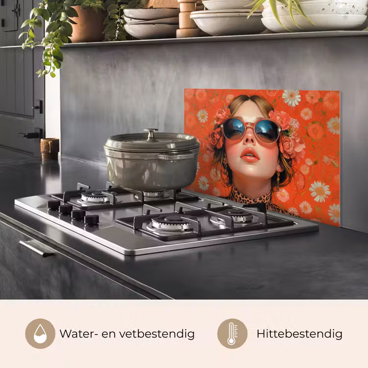 Spatscherm keuken - Vrouw - Kleurrijk - Dierenprint - Bloemen — 7