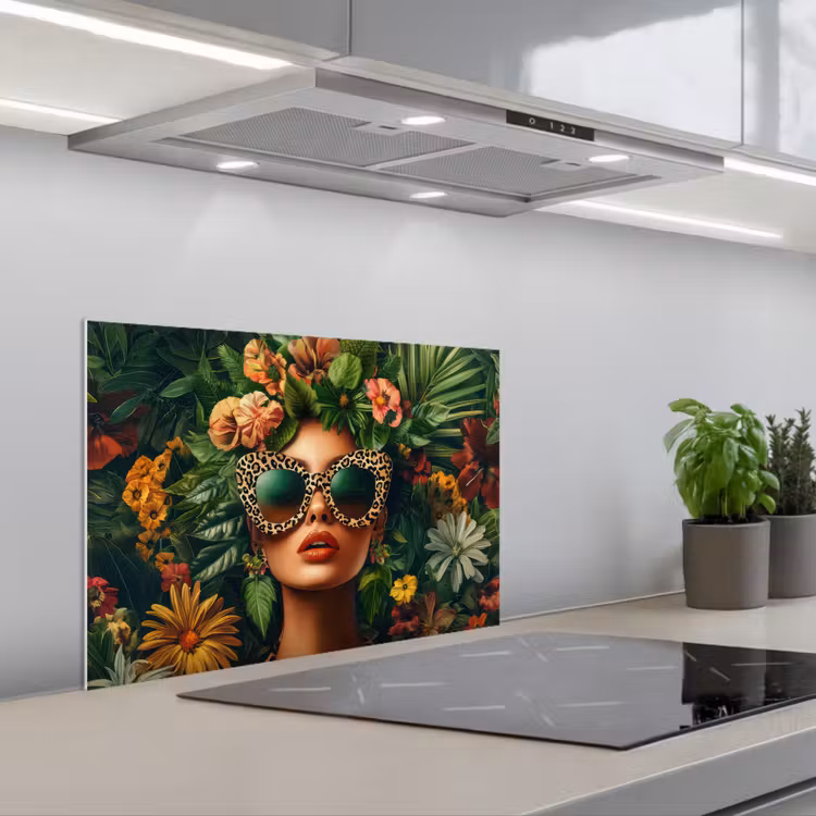 Spatscherm keuken - Vrouw - Panterprint - Jungle - Natuur - Luxe — 5