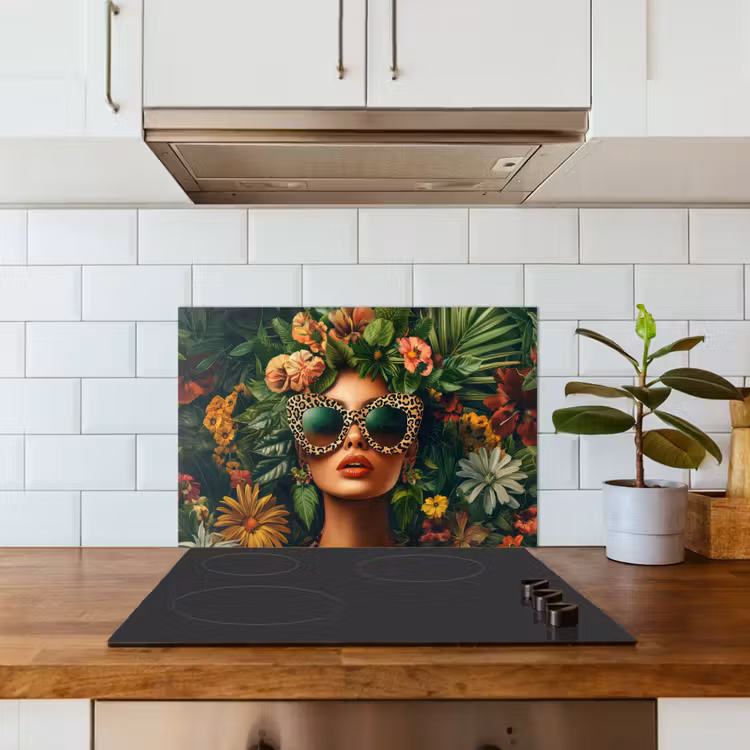 Spatscherm keuken - Vrouw - Panterprint - Jungle - Natuur - Luxe — 6