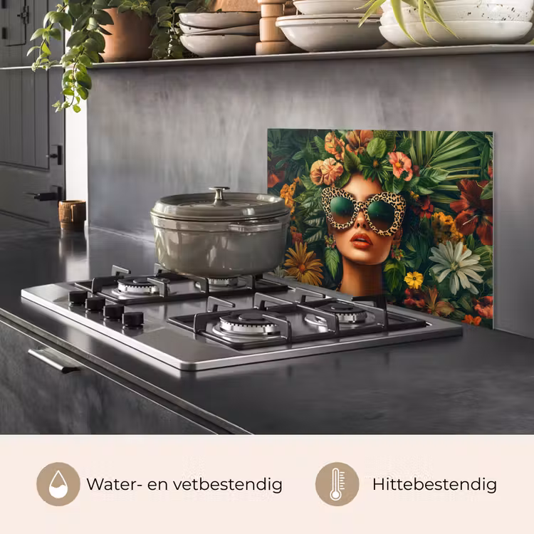 Spatscherm keuken - Vrouw - Panterprint - Jungle - Natuur - Luxe — 7