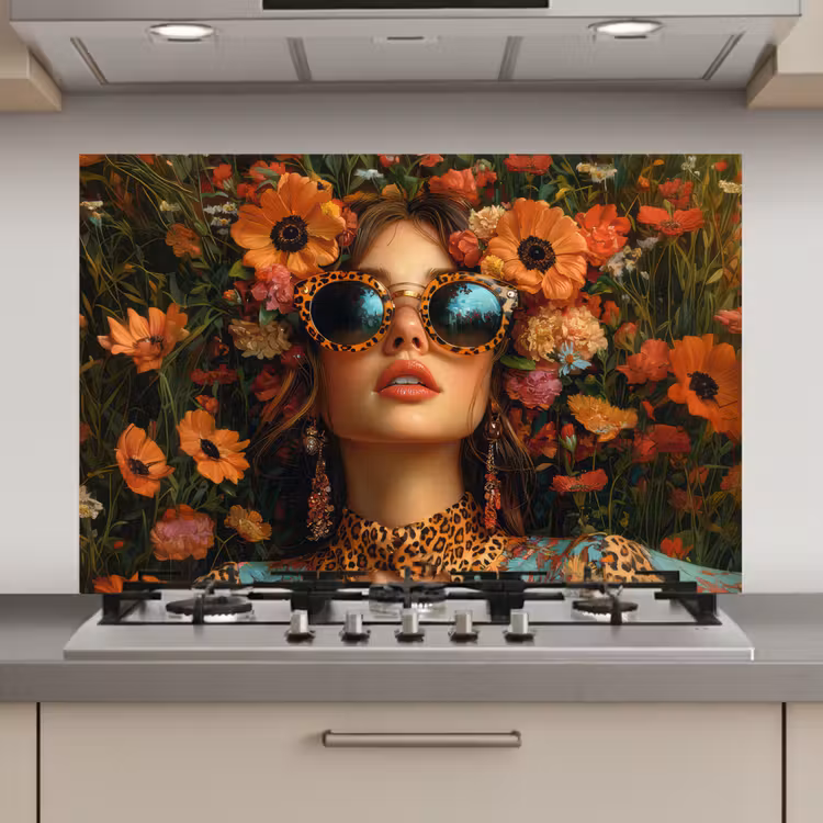 Spatscherm keuken - Vrouwen - Bloemen - Modern - Bril - Abstract — 1