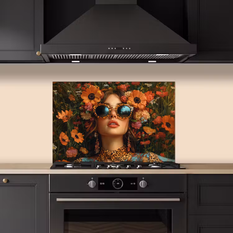 Spatscherm keuken - Vrouwen - Bloemen - Modern - Bril - Abstract — 2