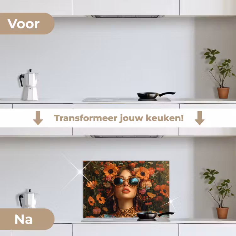Spatscherm keuken - Vrouwen - Bloemen - Modern - Bril - Abstract — 3