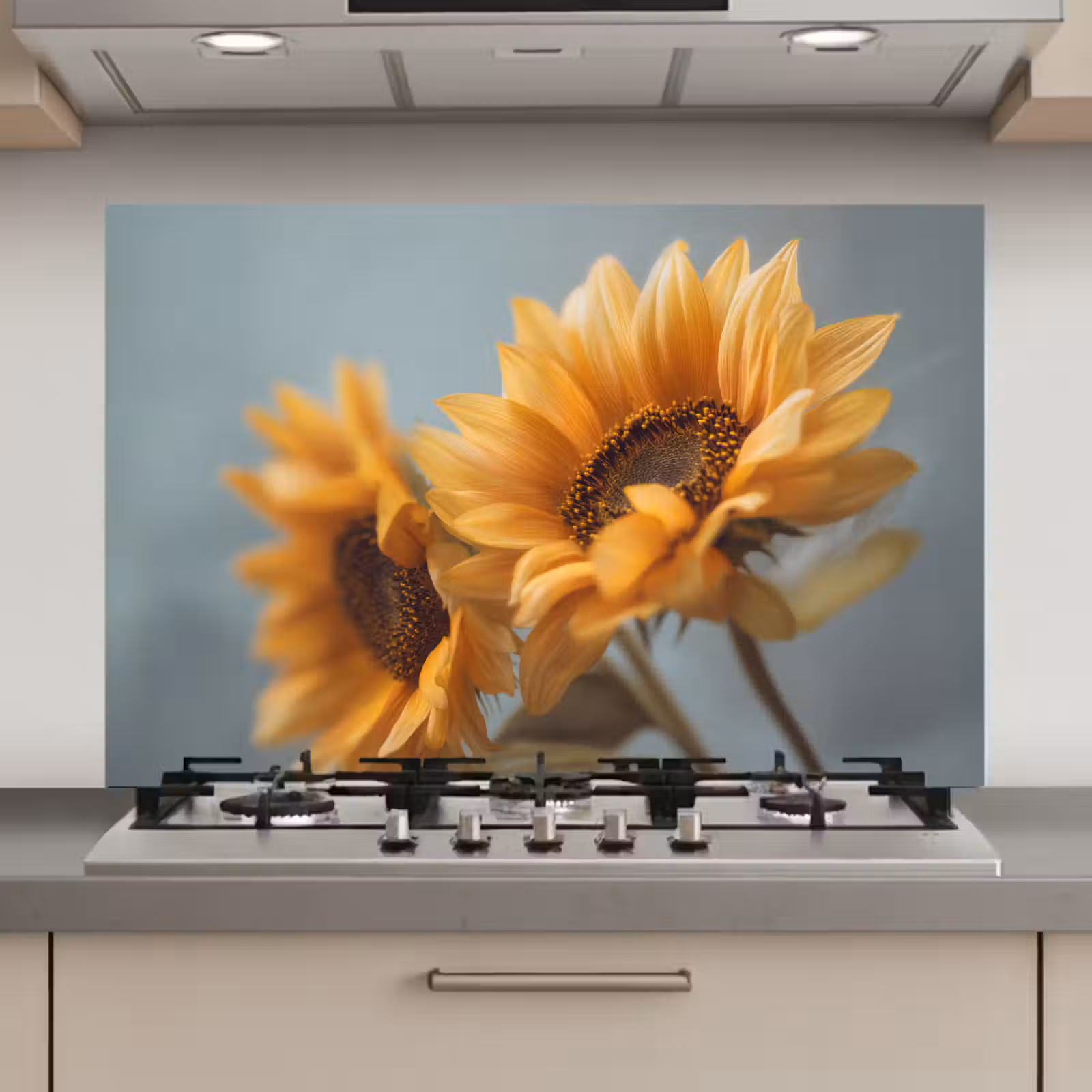 Spatscherm keuken - Zonnebloemen - Geel - Wazig — 1