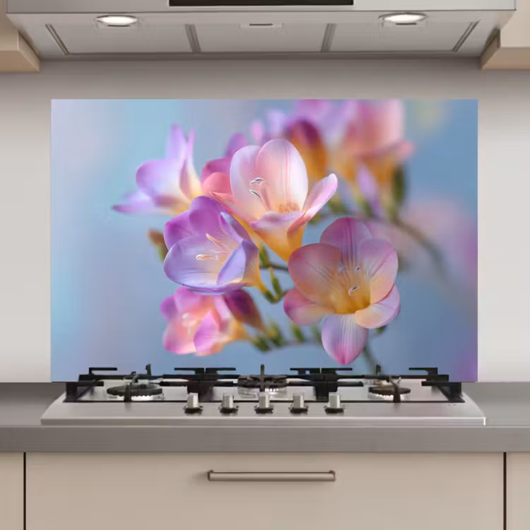 Spatscherm keuken - Bloemen - Paars - Overloop - Meeldraden — 1