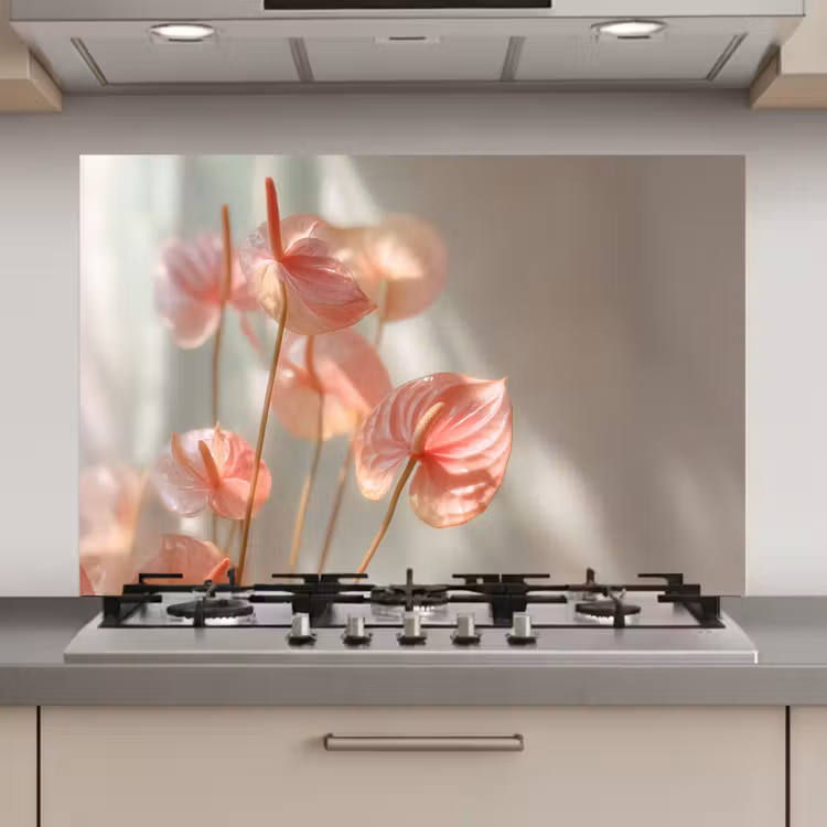 Spatscherm keuken - Bloemen - Stelen - Roze - Schaduw — 1