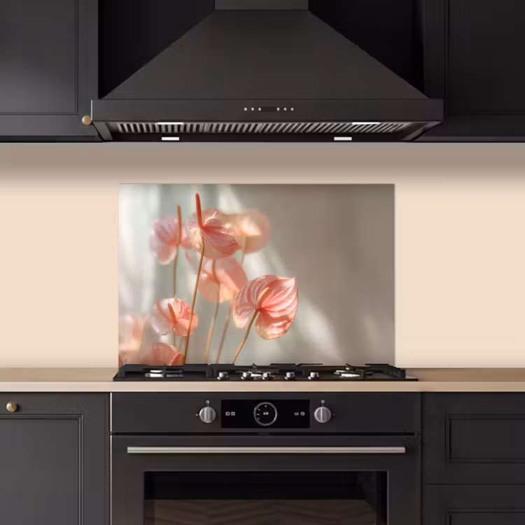 Spatscherm keuken - Bloemen - Stelen - Roze - Schaduw — 2