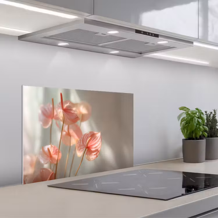 Spatscherm keuken - Bloemen - Stelen - Roze - Schaduw — 5